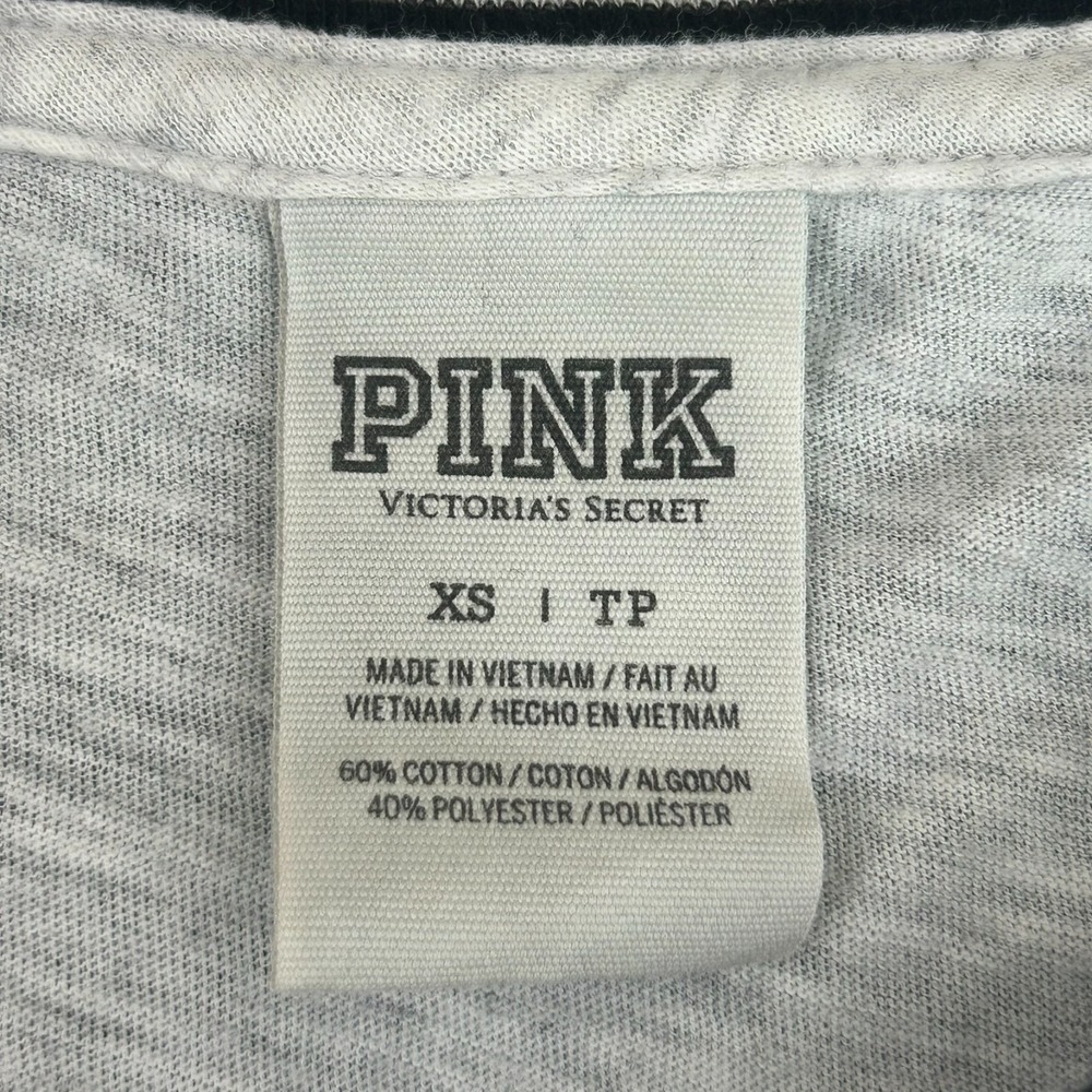 PINK Victoria's Secret Seafoam Bling Logo Women's XS Baseball 3/4 Sleeve Tee Y2K - Picture 5 of 11